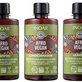 INOAR Afro Vegan Hair Care Kit 3X Shampoo, Conditioner & Leave-in 300ml