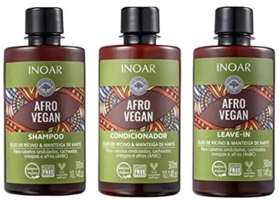 INOAR Afro Vegan Hair Care Kit 3X Shampoo, Conditioner & Leave-in 300ml