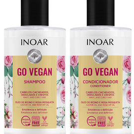 INOAR Go Vegan Wavy And Curly Hair Shampoo & Conditioner CASTOR OIL