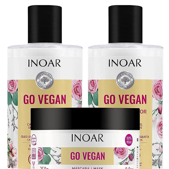 INOAR O VEGAN Wavy and Curls Shampoo and Conditioner Set (10.1 oz.) and Hair Mask (8.8 oz.)